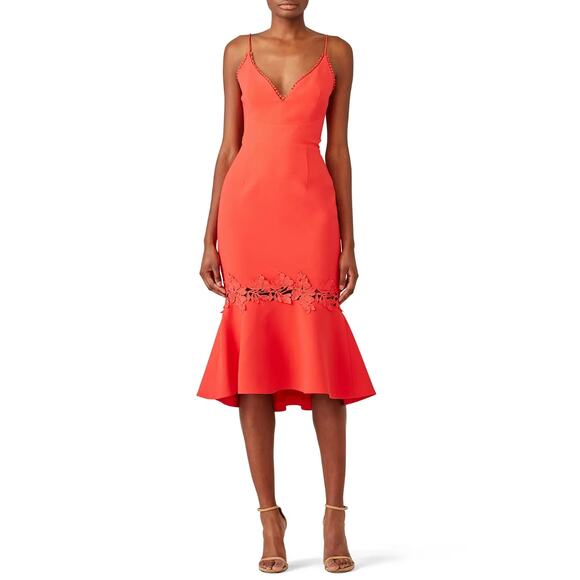 NICHOLAS Dresses & Skirts - NICHOLAS Phoenix Red Orange Sleeveless V-Neckline Flounce Hem Dress Size 4